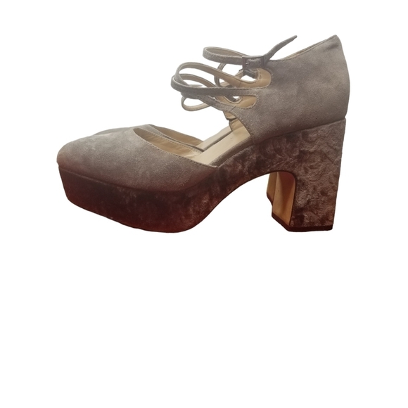 Vtg Y2k Coquette Whimsigoth Zac Posen velvet platform heels - Picture 2 of 13